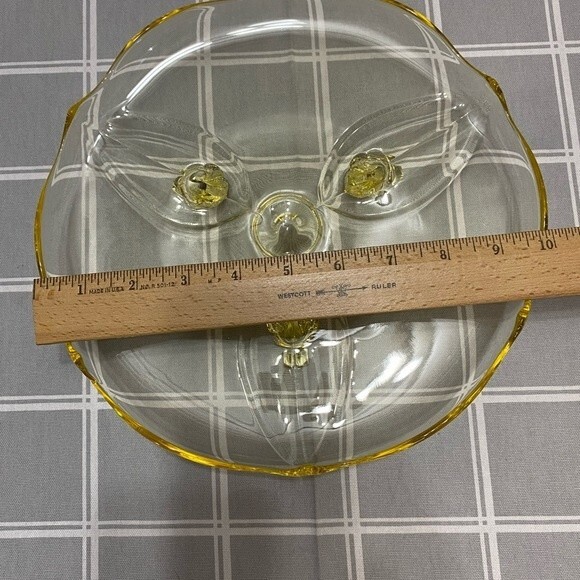 Vtg 1930s Yellow Topaz 10” Jubilee 3 Footed Cake Plate Lancaster Depression Glas - Picture 5 of 7